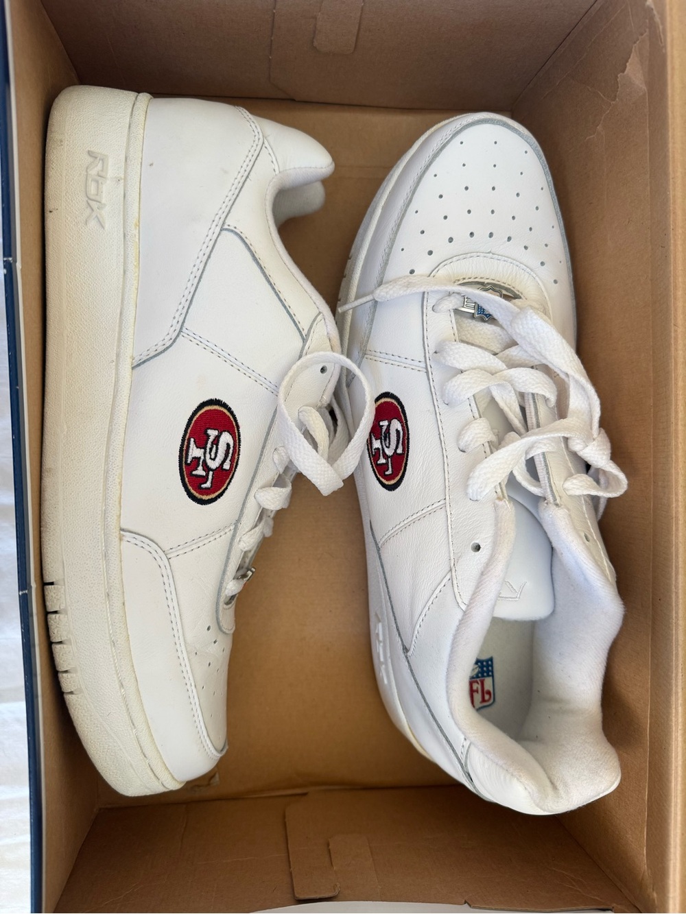 NFL White Sneakers with Red and Black 49ers Logo Men’s Size 13 in Original Box